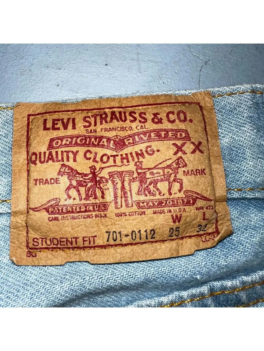 Levis 701 Vintage 90s USA XX Straight Leg Jeans Blue Light Wash 501 Rare 25x32